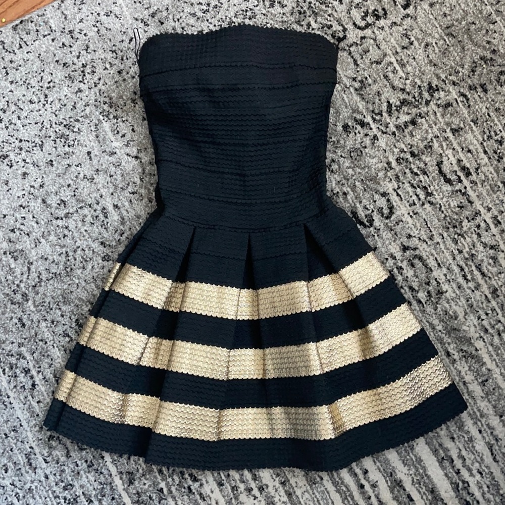 Strapless Gold and Black Bell Dress